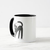 Whimsical Black Cat Yawning and Stretching Tasse (Vorderseite Links)
