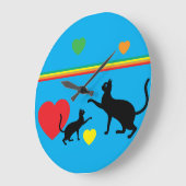 Whimsical Black Cats and Rainbow Round Clock Große Wanduhr (Winkel)
