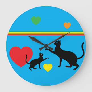 Whimsical Black Cats and Rainbow Round Clock Große Wanduhr