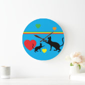 Whimsical Black Cats and Rainbow Round Clock Große Wanduhr (Zuhause)