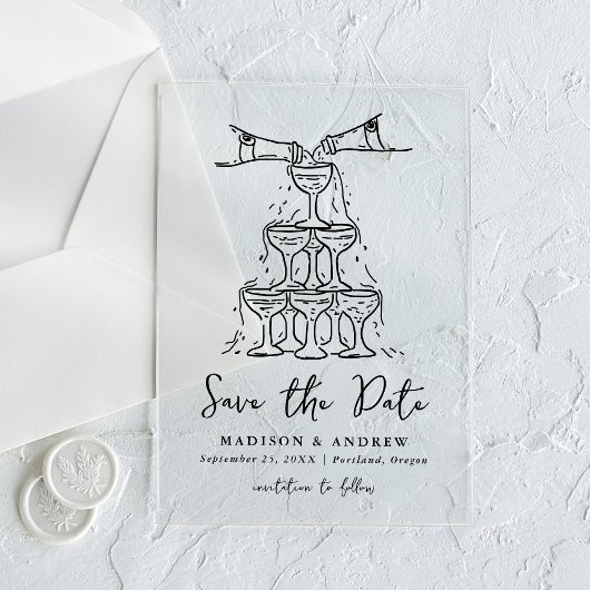 Whimsical Black Champagne Tower Save the Date Acryleinladungen