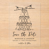 Whimsical Black Champagne Tower Save the Date Acryleinladungen (Vorderseite)