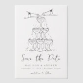 Whimsical Black Champagne Tower Save the Date Pergament Einladungen (Vorderseite)