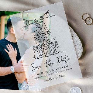 Whimsical Black Champagne Tower Save the Date Pergament Einladungen