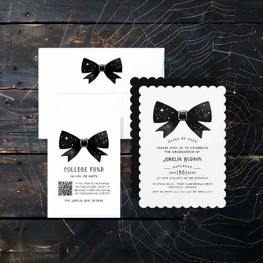 Whimsical Black Coquette Bow Graduation Party Einladung