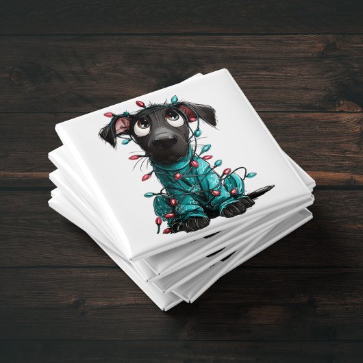 Whimsical Black Dog Christmas Magnet