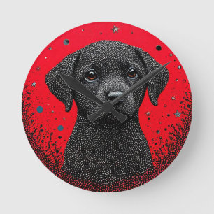 Whimsical Black Dog Runde Wanduhr