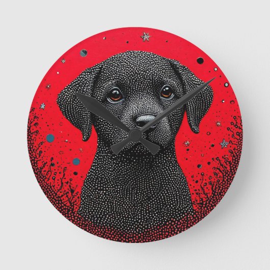 Whimsical Black Dog Runde Wanduhr (Vorderseite)