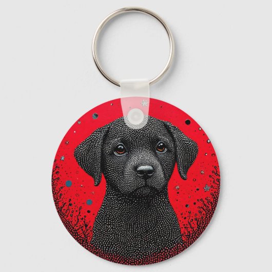 Whimsical Black Dog Schlüsselanhänger (Vorderseite)