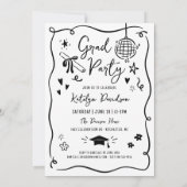 Whimsical Black Doodle Photo Grad Party Einladung (Rückseite)