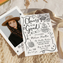 Whimsical Black Doodles Foto Graduation Party