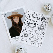 Whimsical Black Doodles Foto Graduation Party Einladung