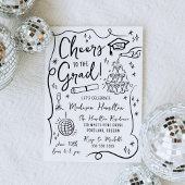 Whimsical Black Doodles Foto Graduation Party Einladung
