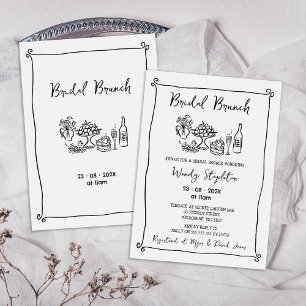 Whimsical Black Gezeichnet Bridal Brunch Brautpart Einladung