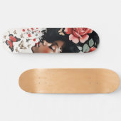 Whimsical Black Girl mit Rose und Schmetterlingen Skateboard (Horizontal)