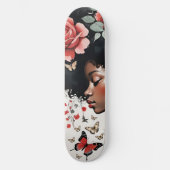 Whimsical Black Girl mit Rose und Schmetterlingen Skateboard (Vorderseite)