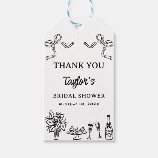 Whimsical Black Hand Drawing Brautparty Geschenkanhänger (Vorderseite)