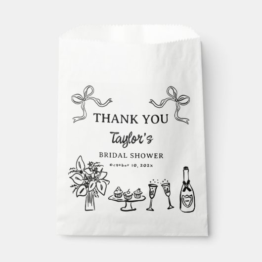Whimsical Black Hand Drawing Brautparty Geschenktütchen (Vorderseite)
