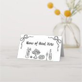 Whimsical Black Hand Drawing Brautparty Platzkarte (Rückseite)