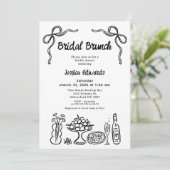 Whimsical Black Hand Drawn Bridal Brunch Dusche Einladung (Stehend Vorderseite)