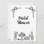 Whimsical Black Hand Drawn Bridal Brunch Dusche Einladung (Rückseite)