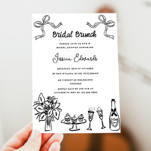 Whimsical Black Hand Drawn Bridal Brunch Dusche Einladung