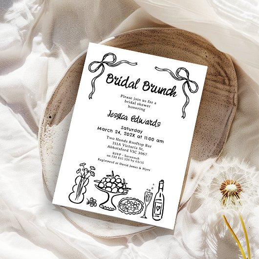 Whimsical Black Hand Drawn Bridal Brunch Dusche Einladung