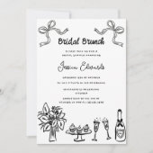Whimsical Black Hand Drawn Bridal Brunch Dusche Einladung (Vorderseite)
