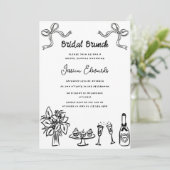 Whimsical Black Hand Drawn Bridal Brunch Dusche Einladung (Stehend Vorderseite)