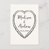 Whimsical Black Heart Wedding Details Begleitkarte (Rückseite)