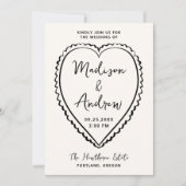Whimsical Black Heart Wedding Einladung (Vorderseite)