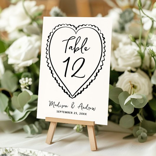 Whimsical Black Heart Wedding Tischnummer