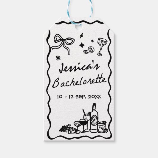 Whimsical Black Junggeselinnen-Abschied Weekend Geschenkanhänger (Vorderseite)