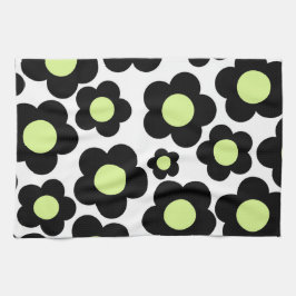 Whimsical Black & Lime Green Floral Retro Cheerfu Geschirrtuch