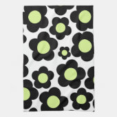 Whimsical Black & Lime Green Floral Retro Cheerfu Geschirrtuch (Vertikal)