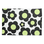 Whimsical Black & Lime Green Floral Retro Cheerfu Kissenbezug (Rückseite)