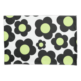 Whimsical Black & Lime Green Floral Retro Cheerfu Kissenbezug