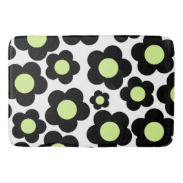Whimsical Black & Lime Green Floral Retro fröhlich Badematte
