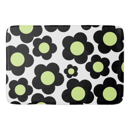 Whimsical Black & Lime Green Floral Retro fröhlich Badematte (Vorderseite)