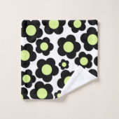 Whimsical Black & Lime Green Floral Retro fröhlich Badhandtuch Set (Waschlappen)