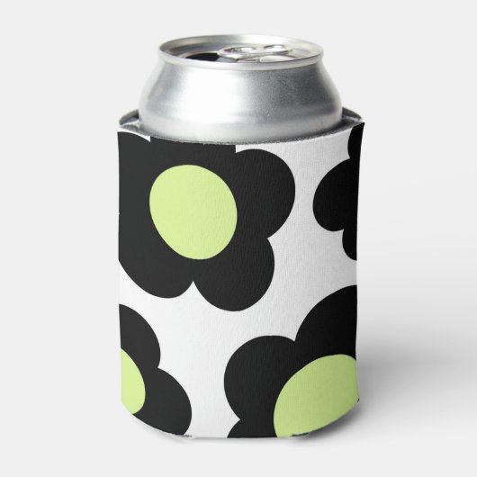 Whimsical Black & Lime Green Floral Retro fröhlich Dosenkühler (Kanne Vorderseite)