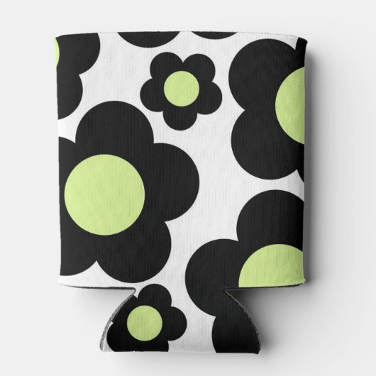 Whimsical Black & Lime Green Floral Retro fröhlich Dosenkühler (Rückseite)