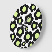 Whimsical Black & Lime Green Floral Retro fröhlich Große Wanduhr (Winkel)