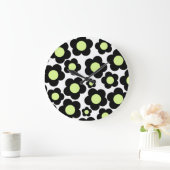 Whimsical Black & Lime Green Floral Retro fröhlich Große Wanduhr (Zuhause)