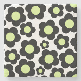 Whimsical Black & Lime Green Floral Retro fröhlich Steinuntersetzer