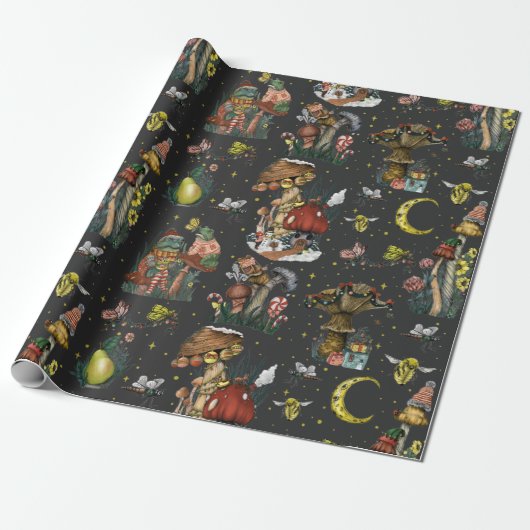 Whimsical Black Mushroom Frohe Weihnachten Goth Wr Geschenkpapier (Ungerollt)