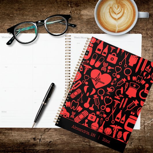Whimsical Black & Red Krankenschwester Planer