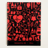 Whimsical Black & Red Krankenschwester Planer (Vorderseite)