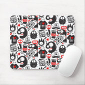 Whimsical Black & Red Monster Doodles Mousepad (Mit Mouse)