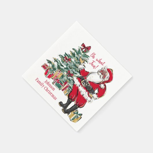 Whimsical Black Santa Claus Holiday Paper Napkins Serviette (Ecke)